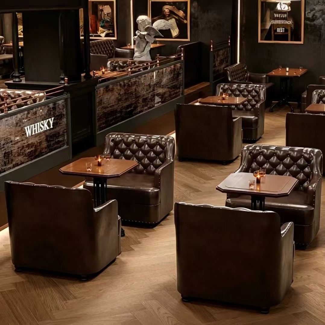 Customization OEM ODM Luxury Modern 4-seater Chairs PU Leather Solid Wood Table Bar Furniture Set for Home Bar & Commercial Use
