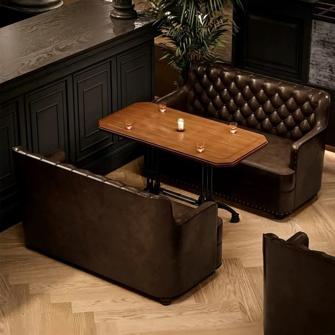 Customization OEM ODM Luxury Modern 4-seater Chairs PU Leather Solid Wood Table Bar Furniture Set for Home Bar & Commercial Use