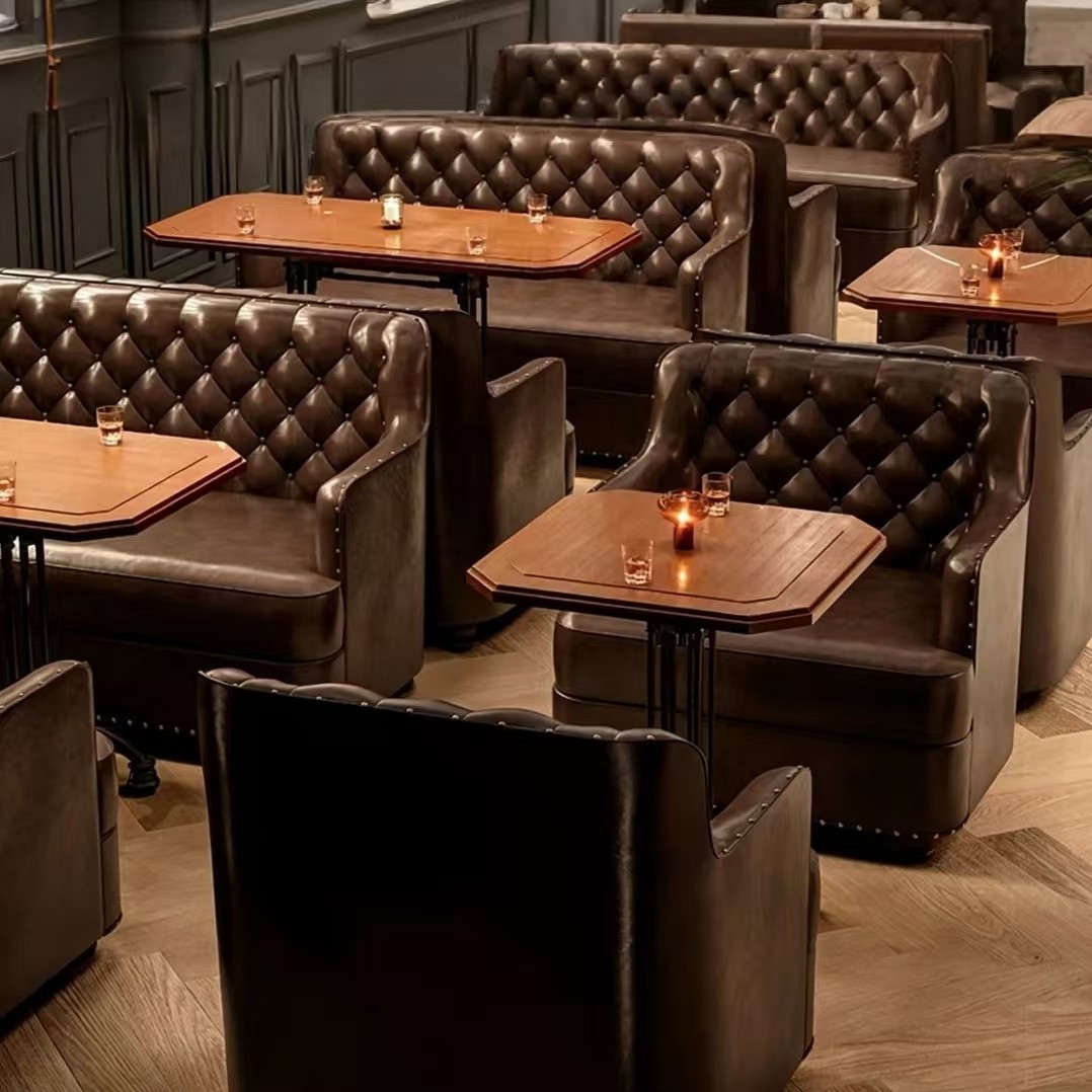 Customization OEM ODM Luxury Modern 4-seater Chairs PU Leather Solid Wood Table Bar Furniture Set for Home Bar & Commercial Use