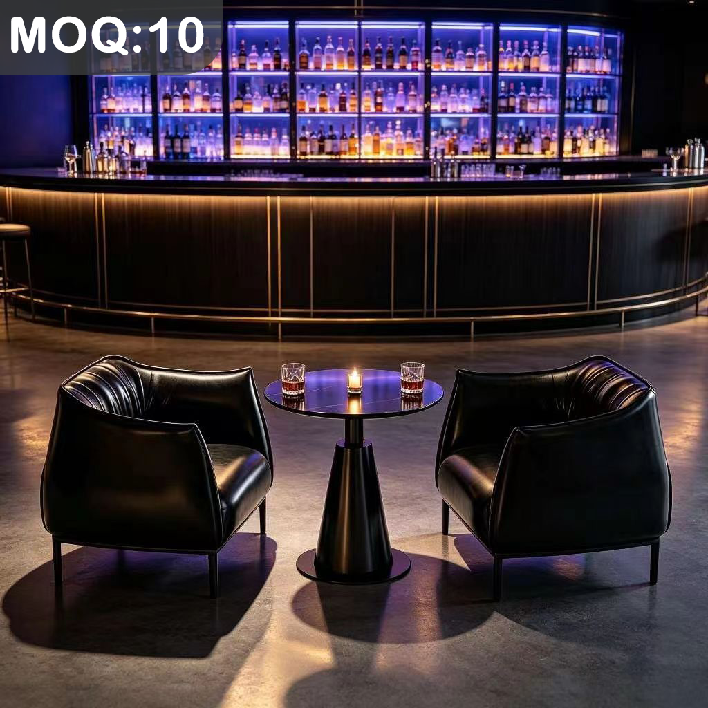 Customization OEM ODM Luxury Wood Leather Chairs 4-seater Round Modern Marble Metal Table Bar Furniture Dining Set for Home Bar
