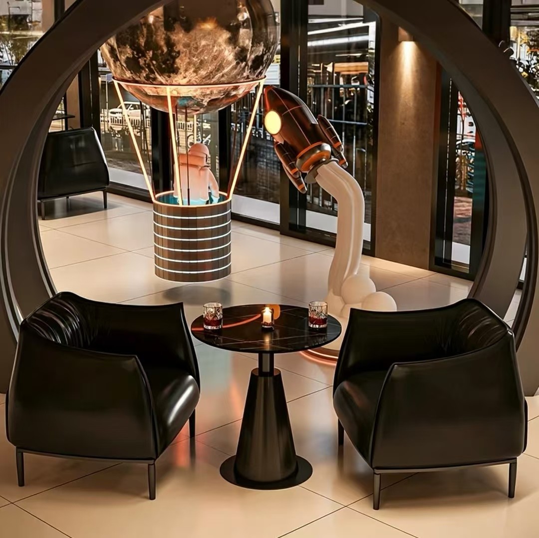 Customization OEM ODM Luxury Wood Leather Chairs 4-seater Round Modern Marble Metal Table Bar Furniture Dining Set for Home Bar