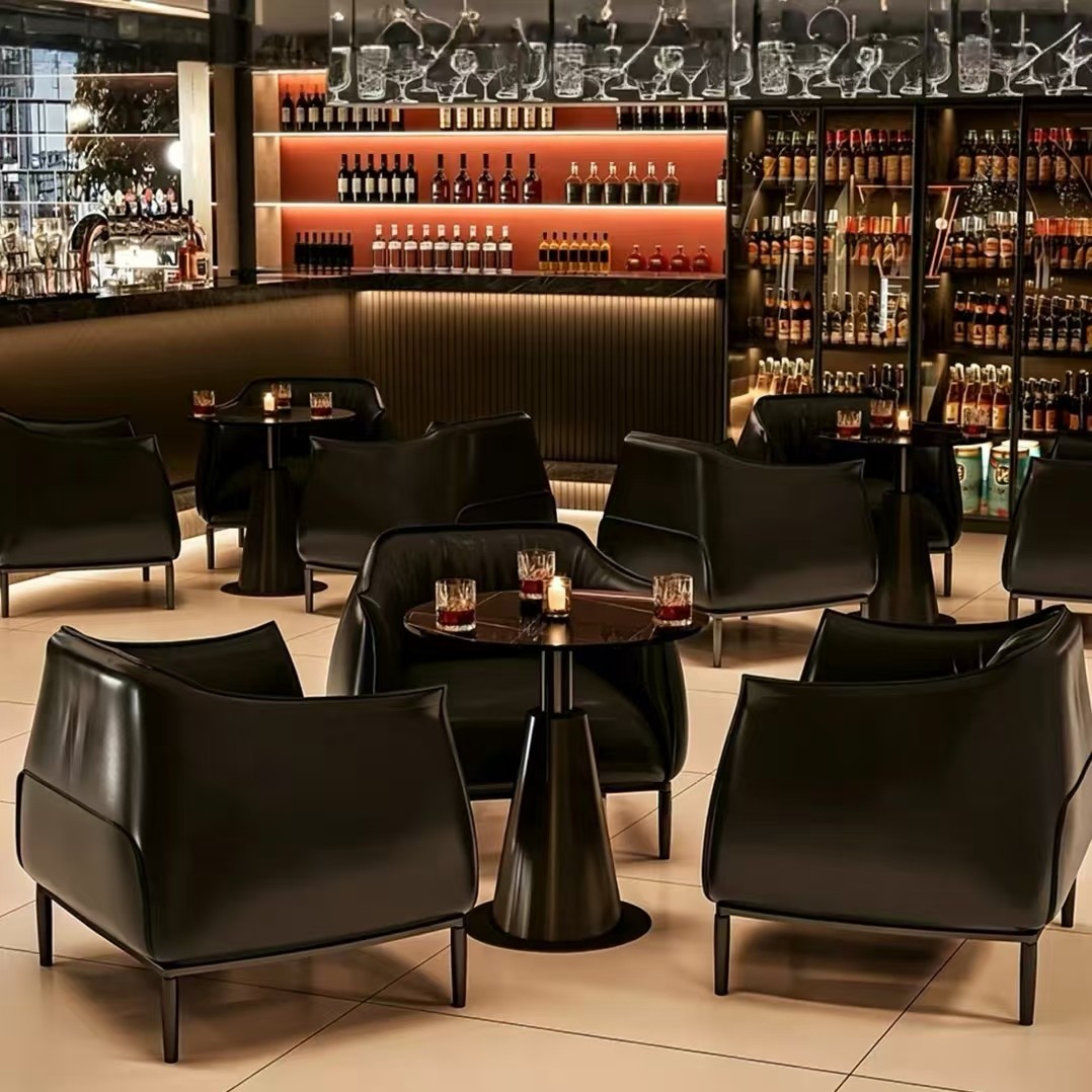 Customization OEM ODM Luxury Wood Leather Chairs 4-seater Round Modern Marble Metal Table Bar Furniture Dining Set for Home Bar
