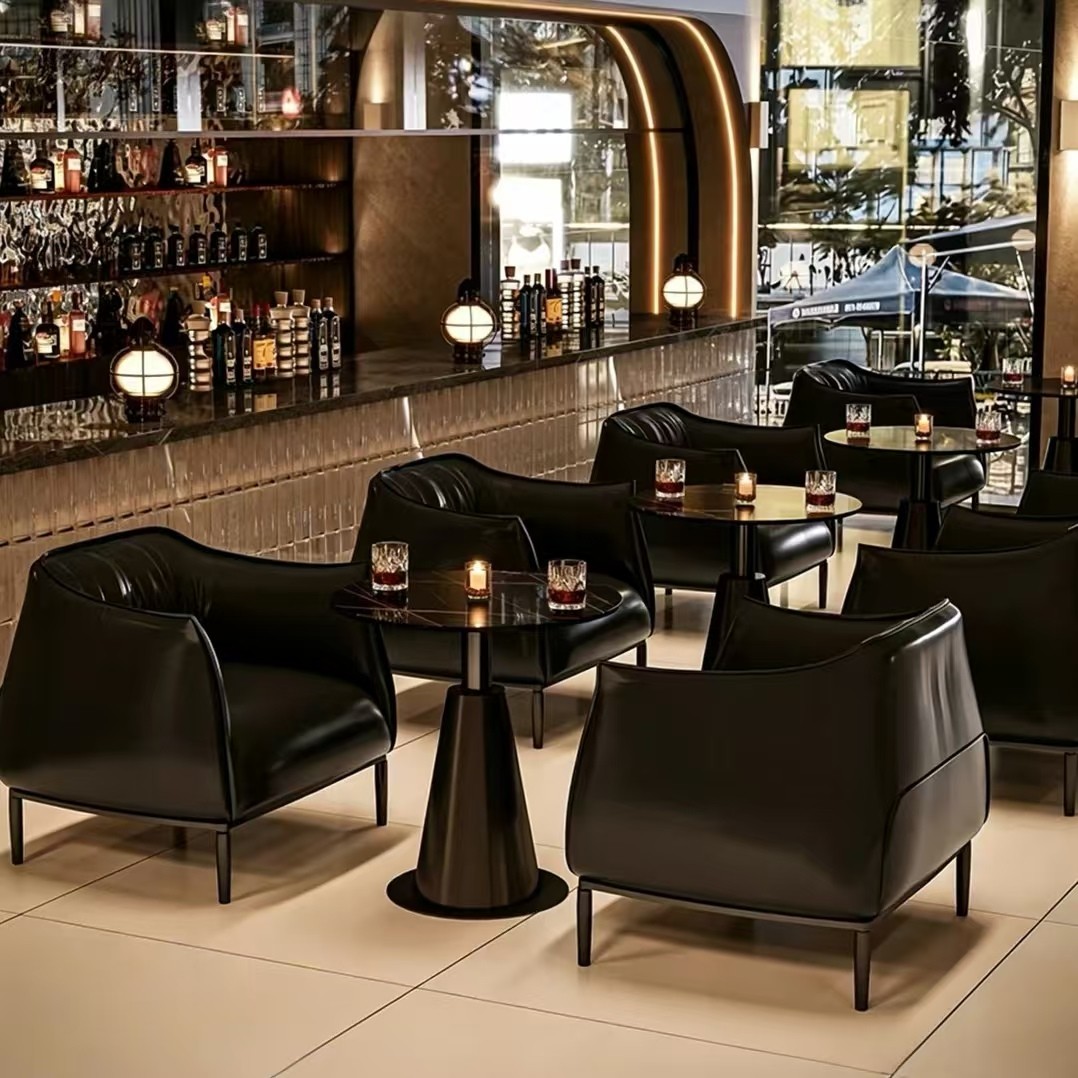 Customization OEM ODM Luxury Wood Leather Chairs 4-seater Round Modern Marble Metal Table Bar Furniture Dining Set for Home Bar