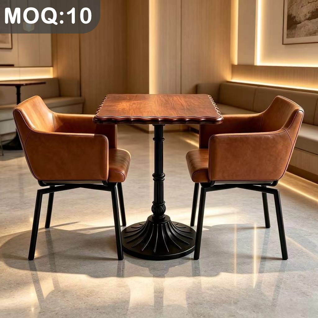 Customization OEM ODM Commercial Luxury Solid Wood 4-seater  Metal Leather Table up Leather Dining Chairs Set for Restaurant