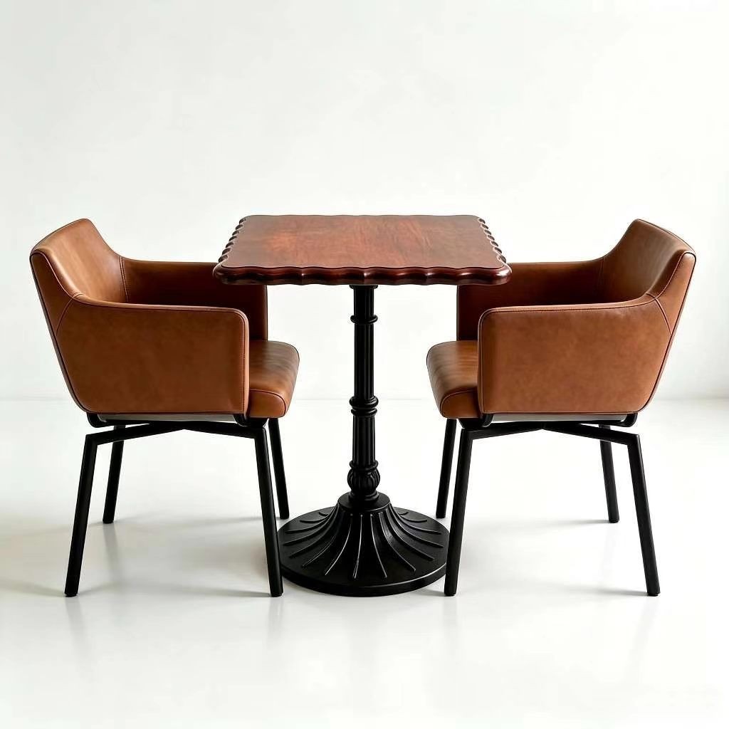 Customization OEM ODM Commercial Luxury Solid Wood 4-seater  Metal Leather Table up Leather Dining Chairs Set for Restaurant