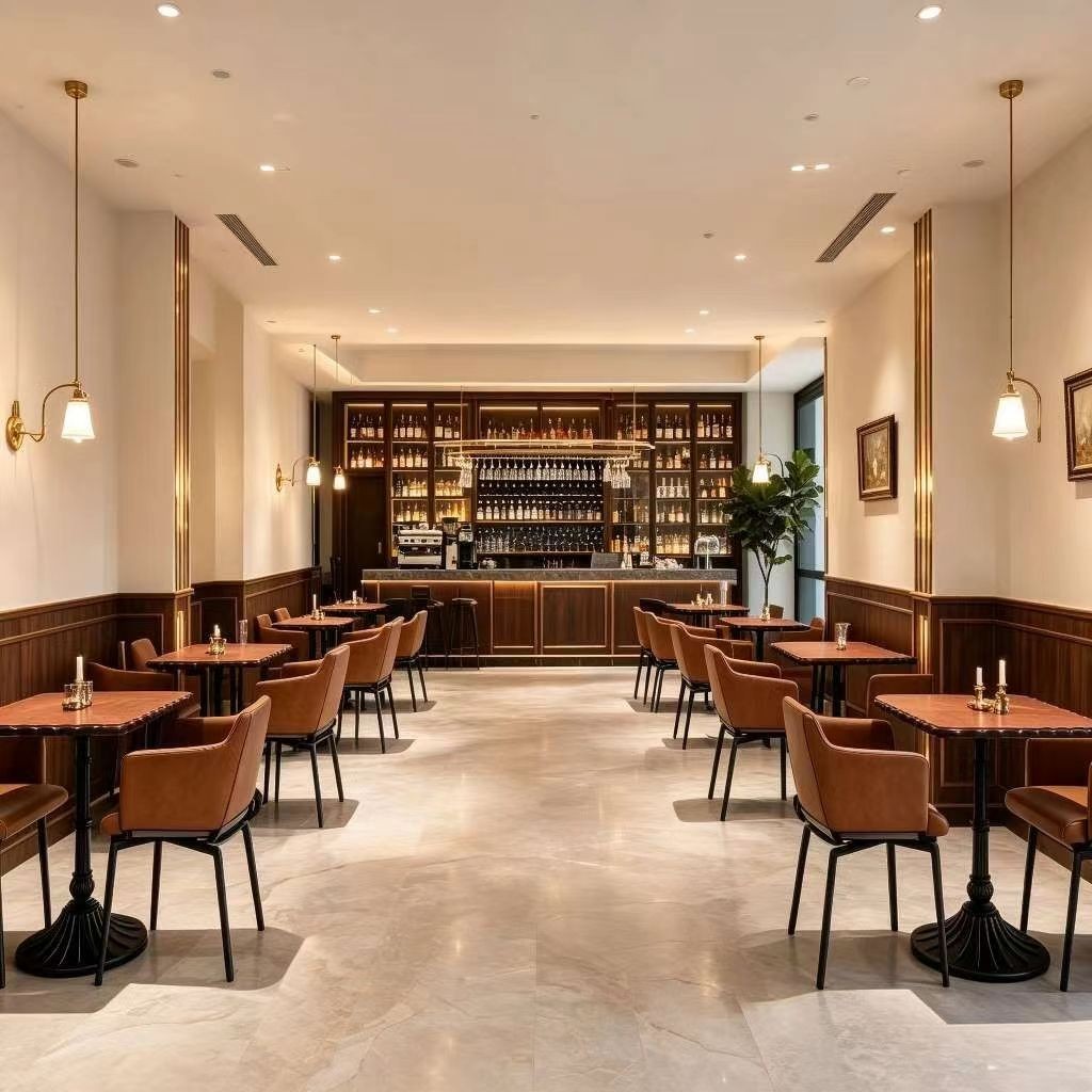 Customization OEM ODM Commercial Luxury Solid Wood 4-seater  Metal Leather Table up Leather Dining Chairs Set for Restaurant
