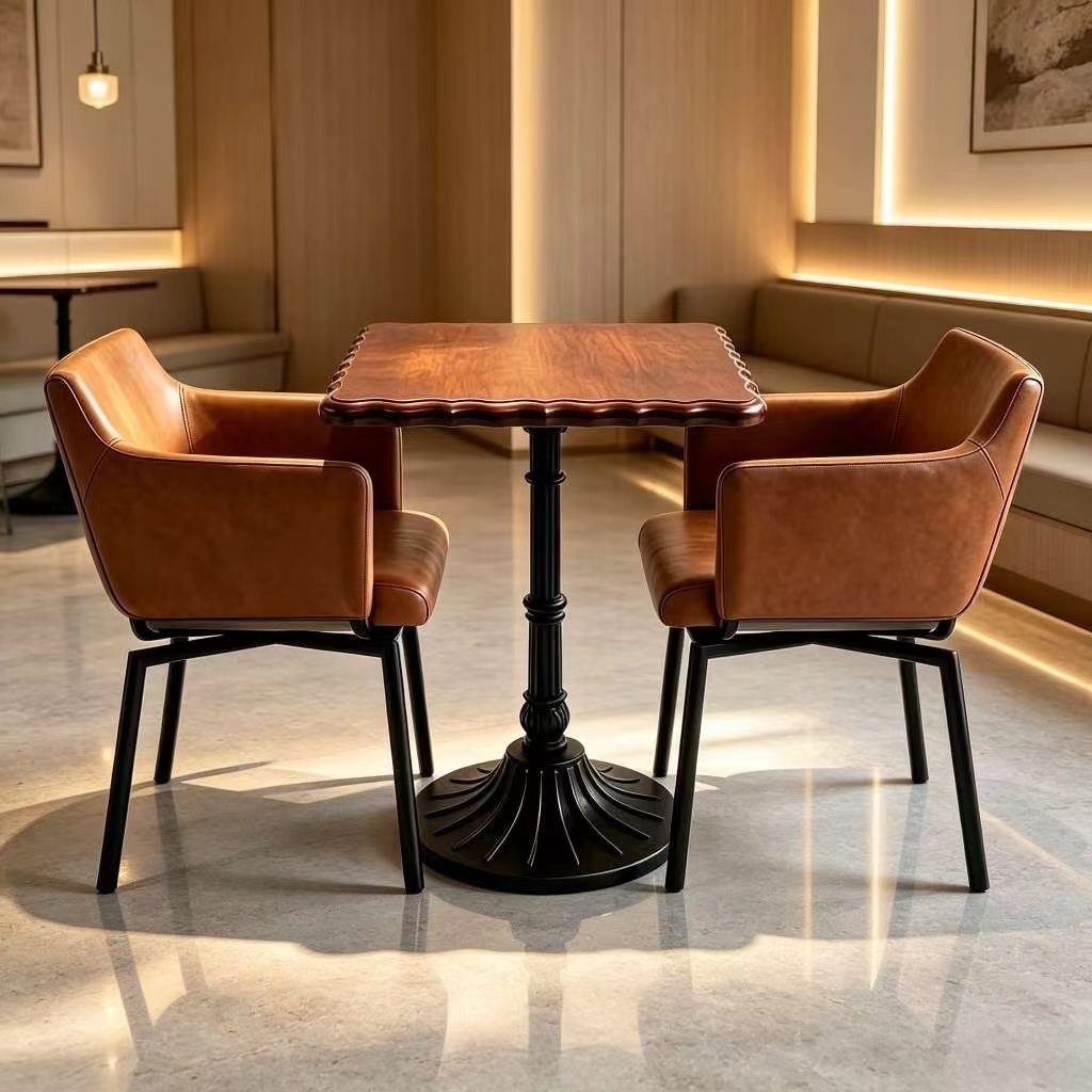 Customization OEM ODM Commercial Luxury Solid Wood 4-seater  Metal Leather Table up Leather Dining Chairs Set for Restaurant