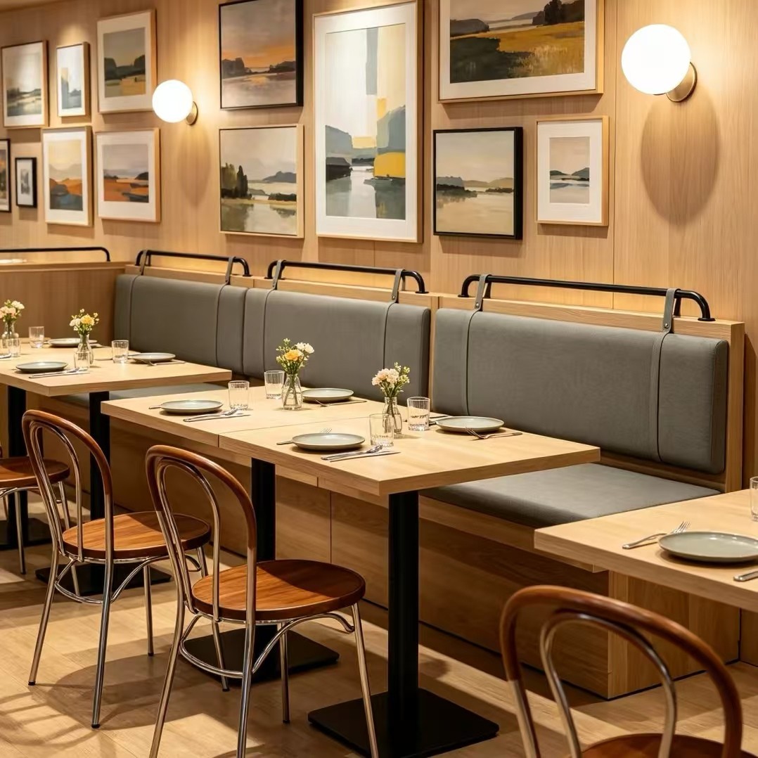 Customization OEM ODM Commercial Upholstered  Booth Luxury Solid Wood  Table Set Aluminum Restaurant Dining Chairs