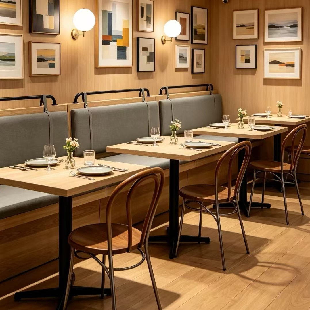 Customization OEM ODM Commercial Upholstered  Booth Luxury Solid Wood  Table Set Aluminum Restaurant Dining Chairs