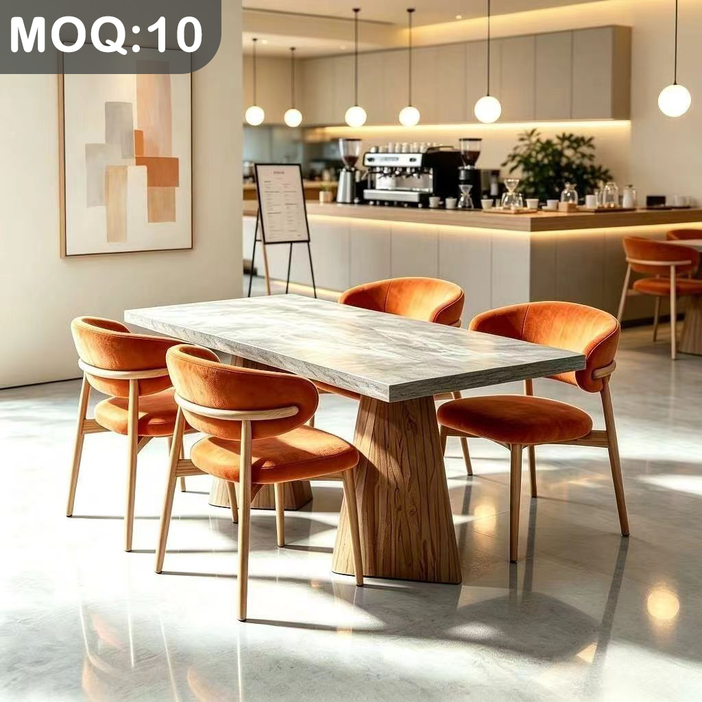 Customization OEM ODM Commercial Modern Luxury Solid Wood Chairs Velvet Upholstered 4 Seat Table Restaurant Dining Set for Hotel