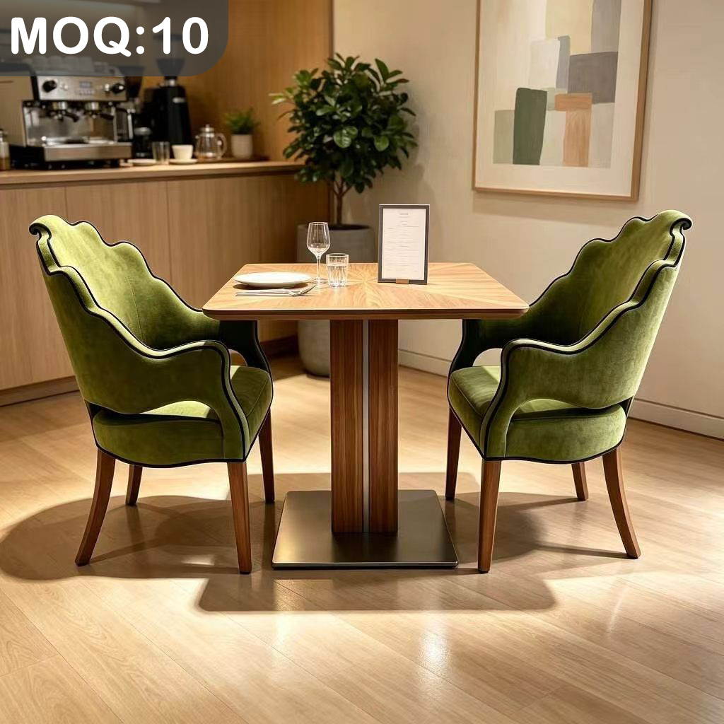 Customization OEM ODM Commercial Wood Metal Table Velvet Solid Wood Upholstered Chairs 6 Seater Restaurant Dining Set for Hotel