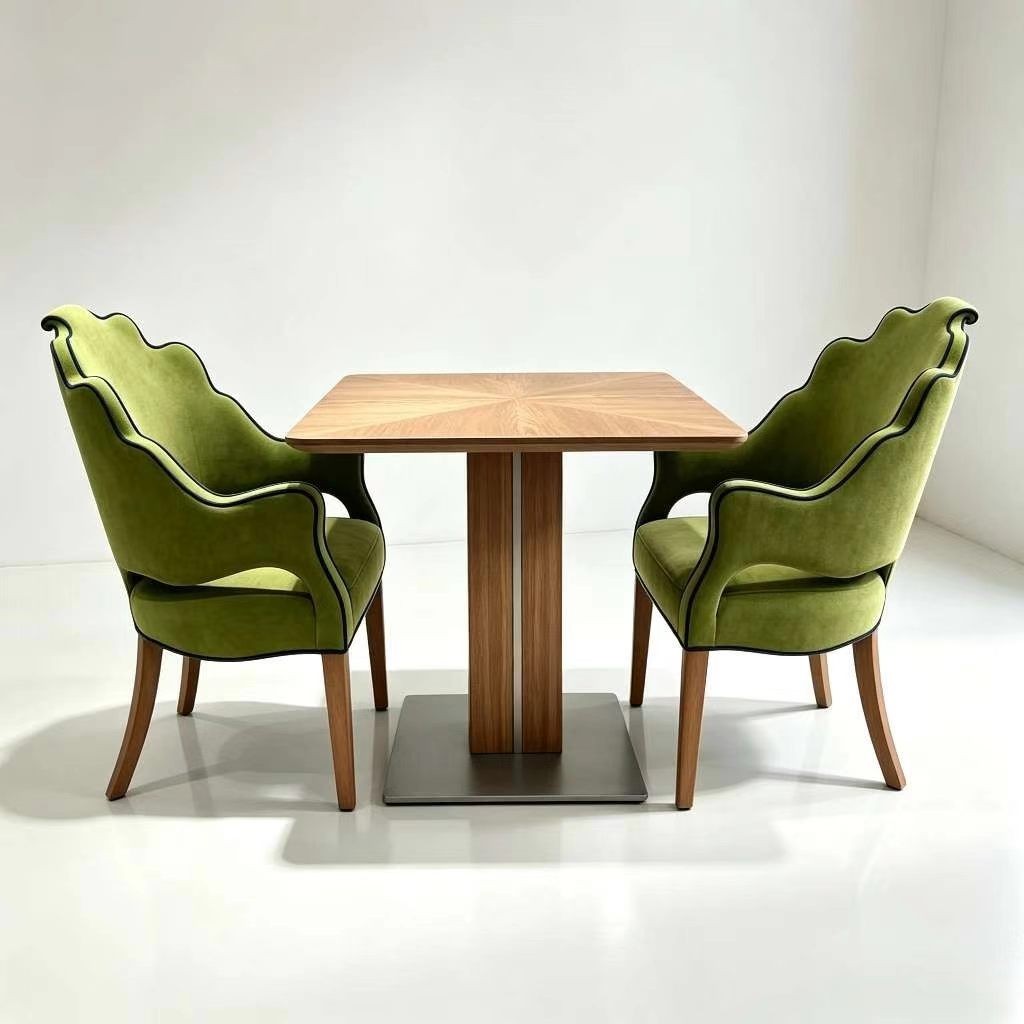 Customization OEM ODM Commercial Wood Metal Table Velvet Solid Wood Upholstered Chairs 6 Seater Restaurant Dining Set for Hotel