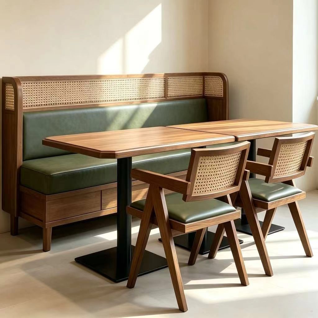 Customization OEM ODM ECO Modern Luxury Dining Set with Solid Wood Table and Leather Upholstered Chairs for Nordic  Restaurant