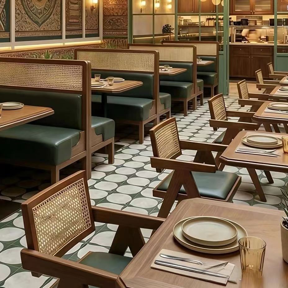 Customization OEM ODM ECO Modern Luxury Dining Set with Solid Wood Table and Leather Upholstered Chairs for Nordic  Restaurant