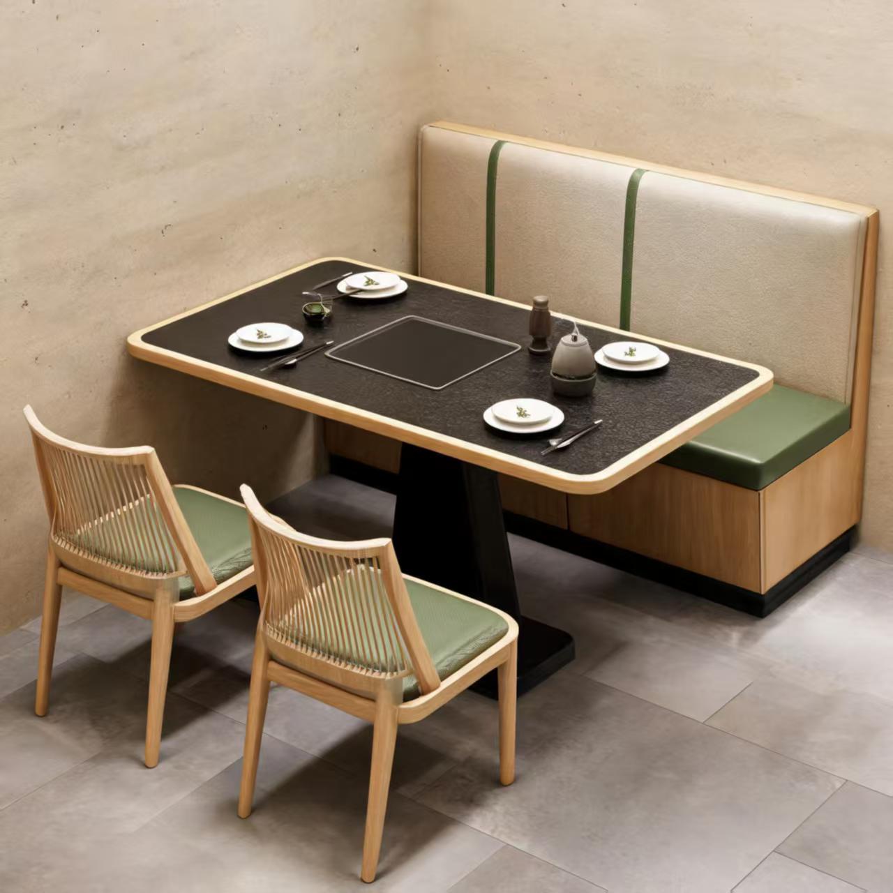 Modern Dining Set Restaurant  Stone Modern Table with Stainless Steel Metal Frame for Hot Pot Customization OEM ODM Furniture