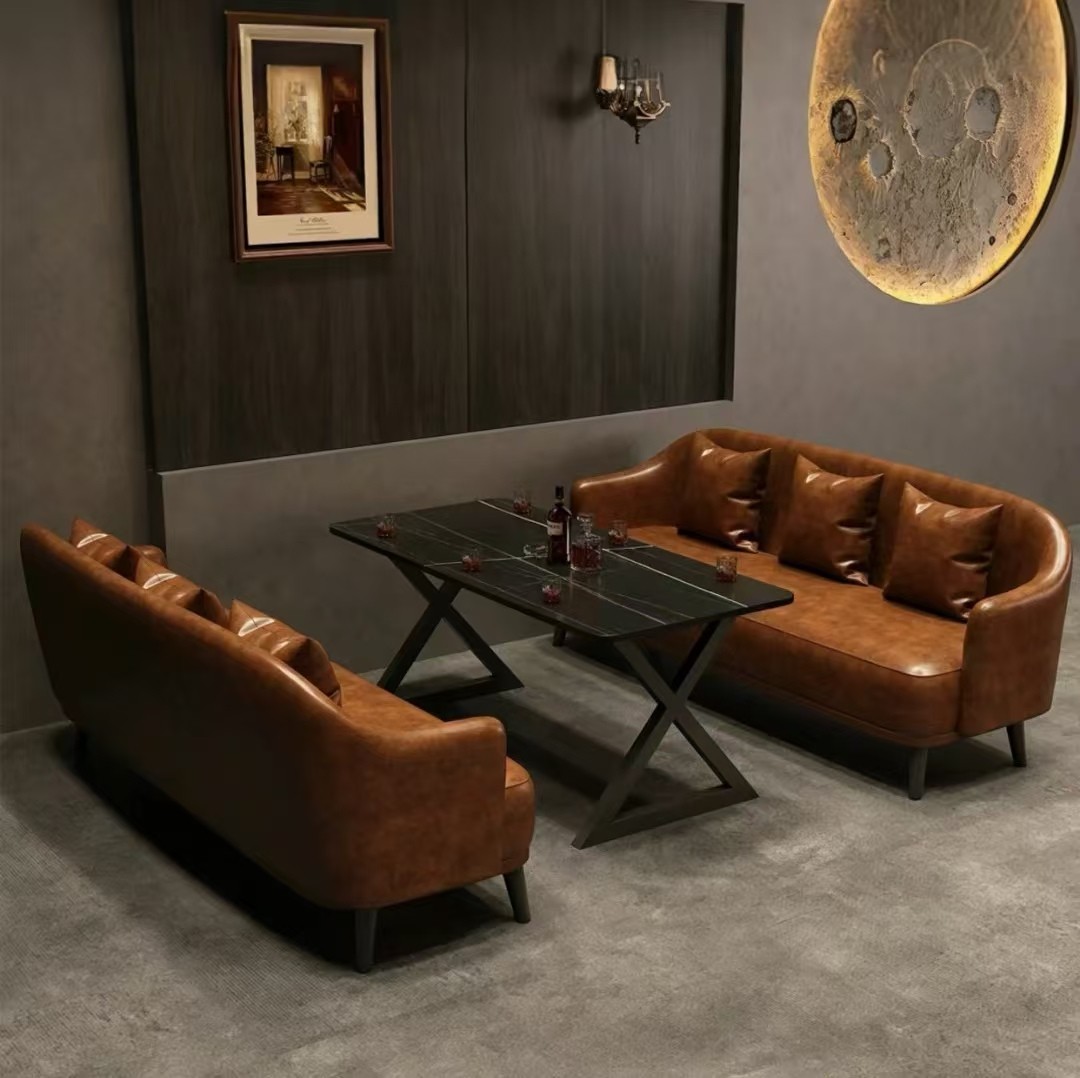 Customization OEM ODM Modern bar Set with Marble Table Wooden Frame Leather Sofa Velvet Luxury Sofa for Restaurant