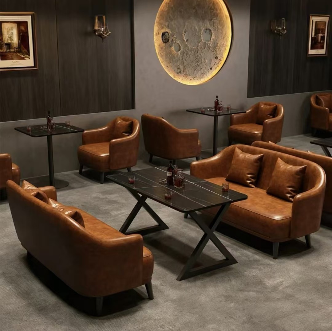 Customization OEM ODM Modern bar Set with Marble Table Wooden Frame Leather Sofa Velvet Luxury Sofa for Restaurant