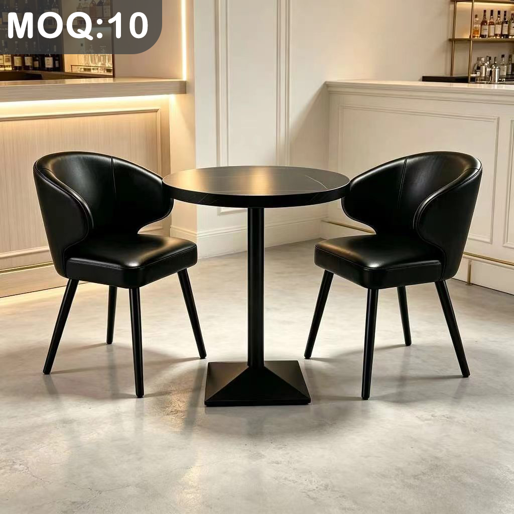 Customization OEM ODM Modern Luxury Solid Wood Leather Round Marble Stone Table Set 4 Chairs bar for Restaurant Dining Furniture