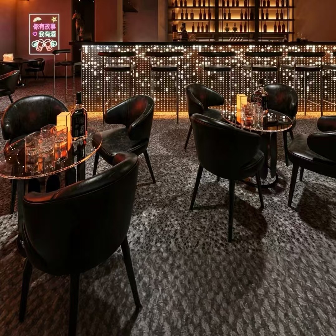 Customization OEM ODM Modern Luxury Solid Wood Leather Round Marble Stone Table Set 4 Chairs bar for Restaurant Dining Furniture