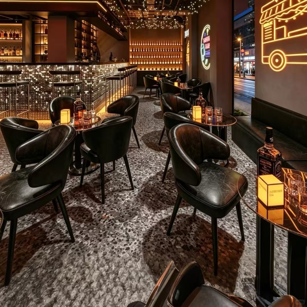 Customization OEM ODM Modern Luxury Solid Wood Leather Round Marble Stone Table Set 4 Chairs bar for Restaurant Dining Furniture