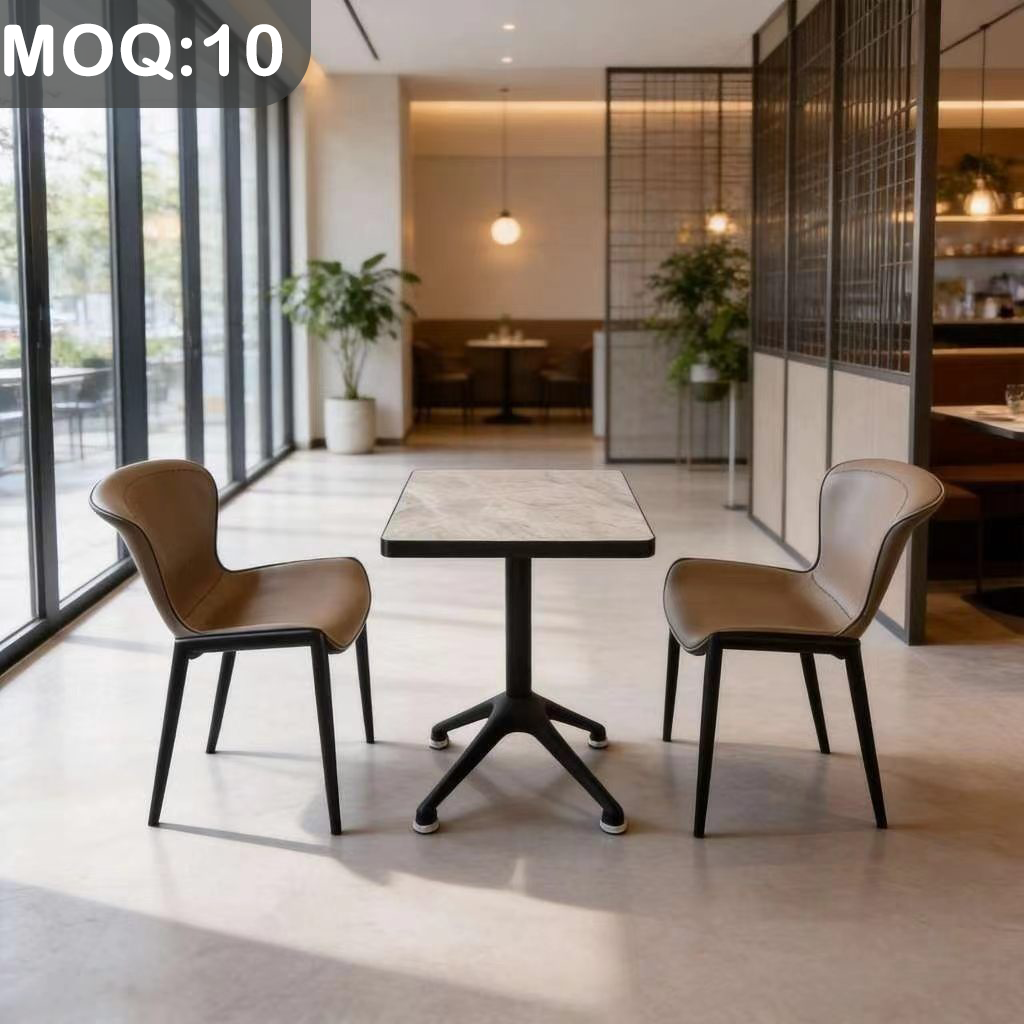 Customization OEM ODM Foldable Luxury Modern Commercial Marble Stone Leather Metal Table 2 Chairs Set Restaurant Dining & Mall