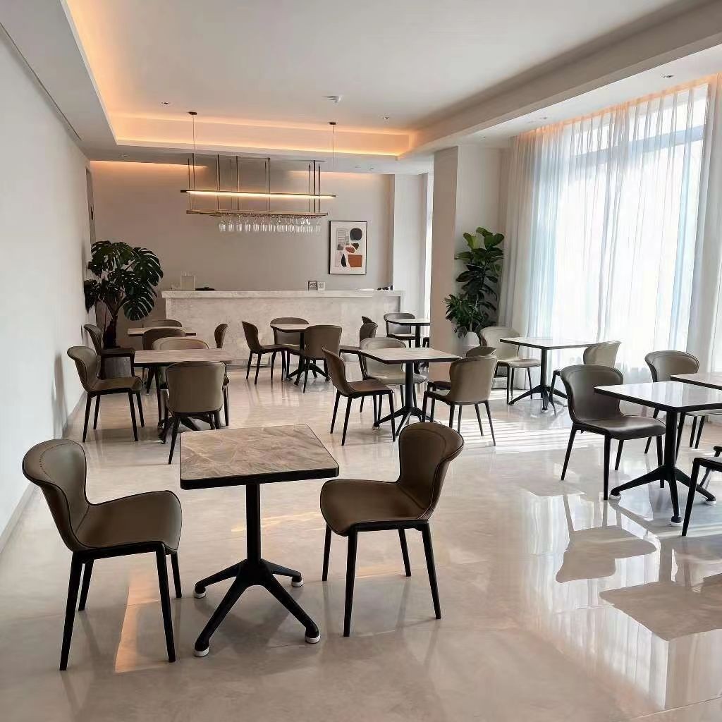Customization OEM ODM Foldable Luxury Modern Commercial Marble Stone Leather Metal Table 2 Chairs Set Restaurant Dining & Mall