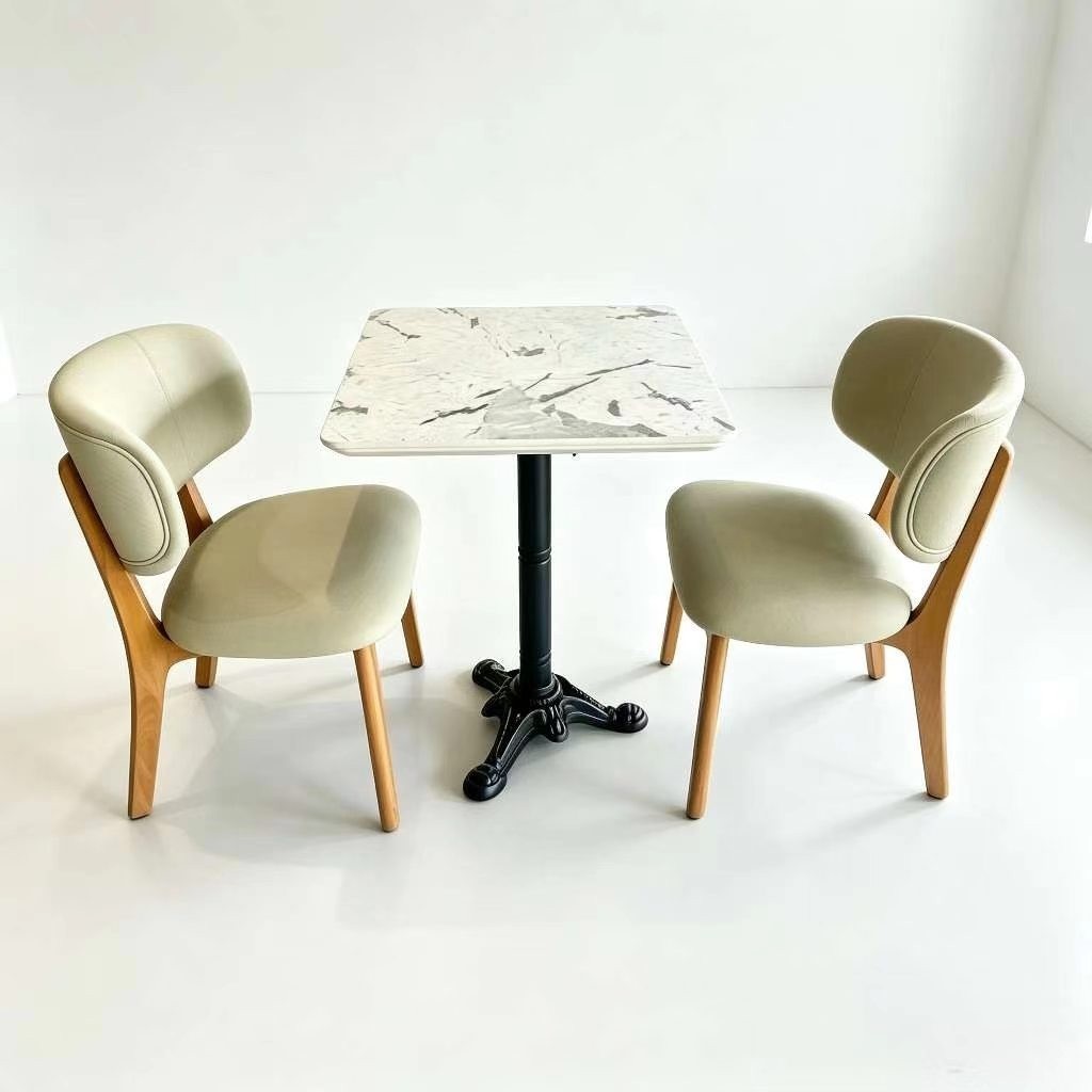 Customization OEM ODM Foldable Luxury square Marble Stone Table Set 2 Leather Wood Chairs for Restaurant Dining Furniture & Mall