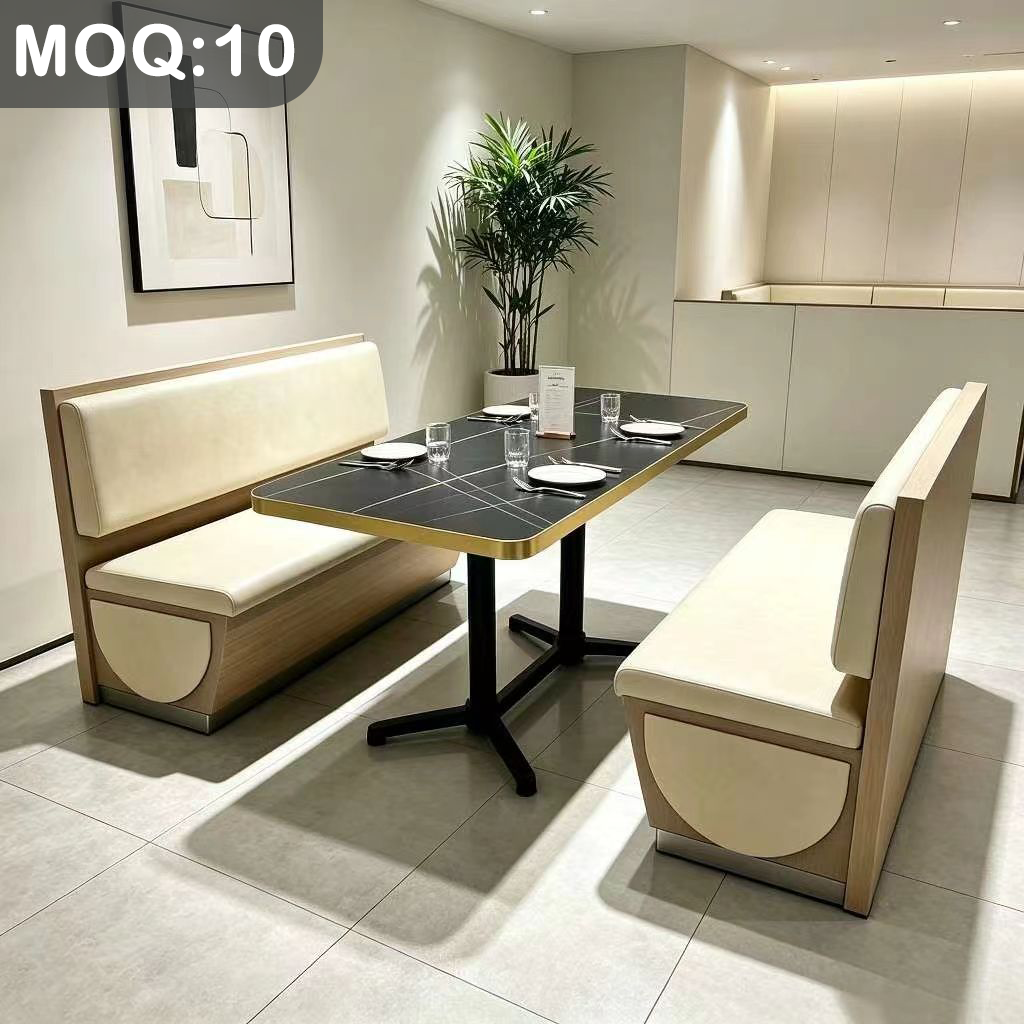 Customization OEM ODM Foldable Luxury Stone Metal Table Wood Leather Booth Set 4 Seater Dining Booth Chair for bar & Restaurant