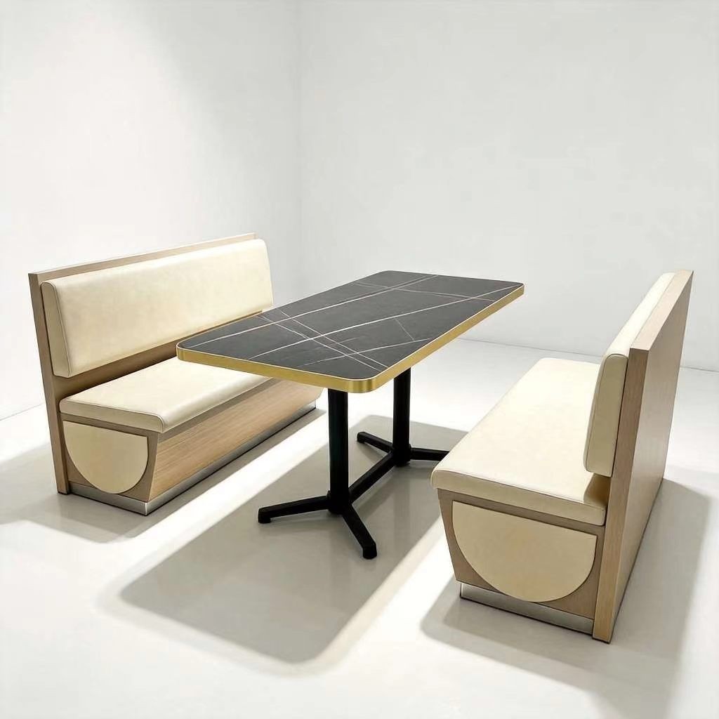 Customization OEM ODM Foldable Luxury Stone Metal Table Wood Leather Booth Set 4 Seater Dining Booth Chair for bar & Restaurant