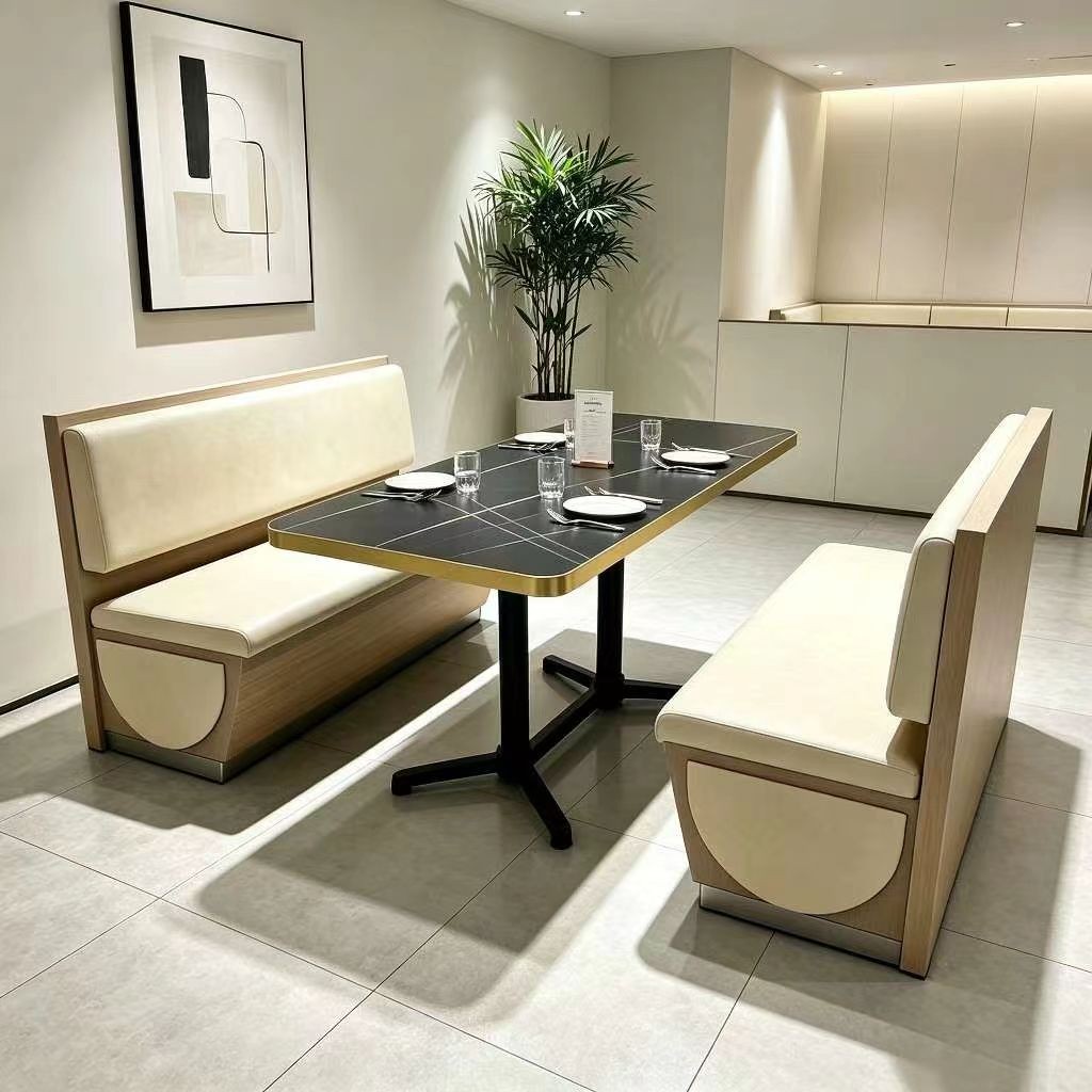 Customization OEM ODM Foldable Luxury Stone Metal Table Wood Leather Booth Set 4 Seater Dining Booth Chair for bar & Restaurant