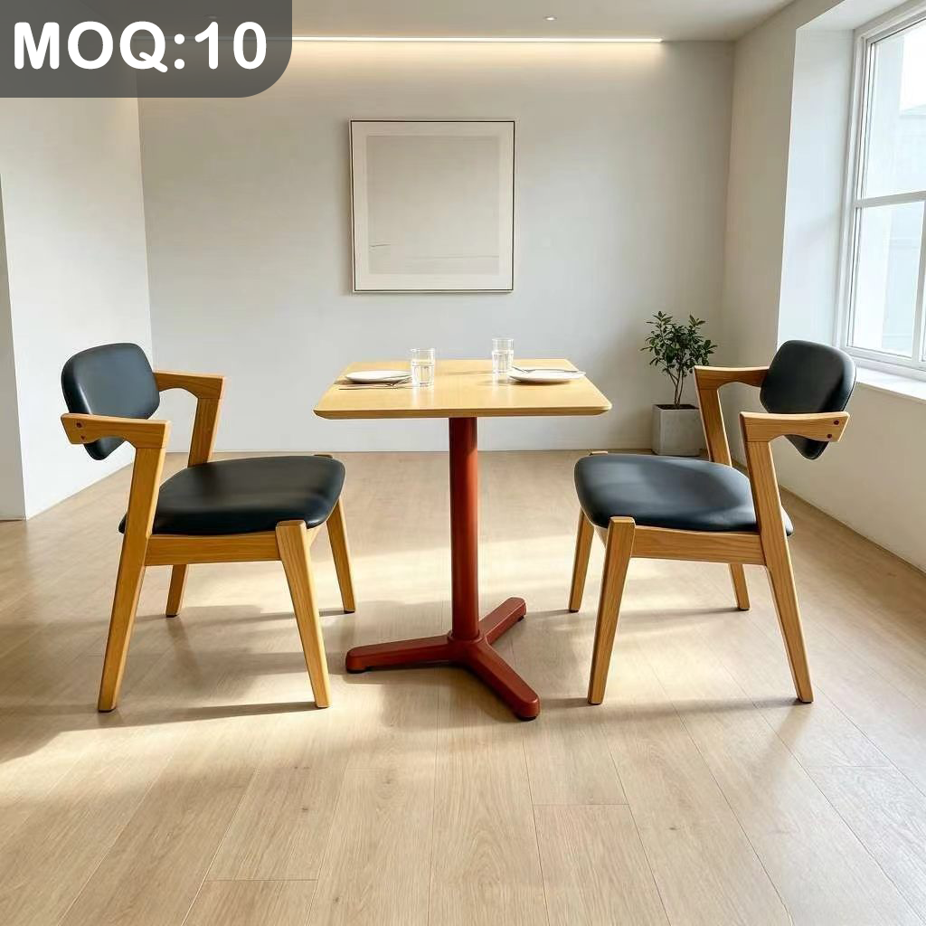 Customization OEM ODM Luxury Wood Metal  4 Seats Table Upholstered Leather Solid Wood Dining  Chair for Restaurant Bar & Mall