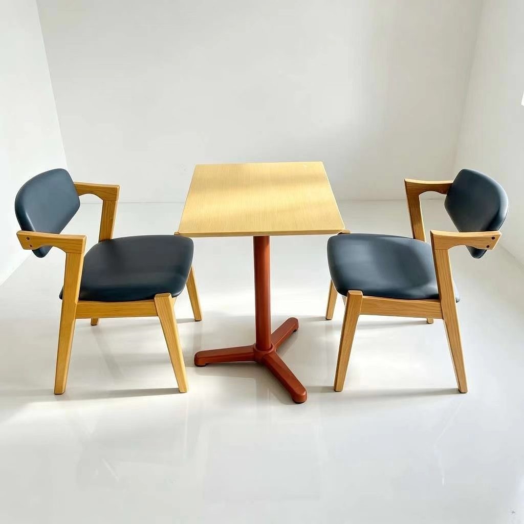 Customization OEM ODM Luxury Wood Metal  4 Seats Table Upholstered Leather Solid Wood Dining  Chair for Restaurant Bar & Mall