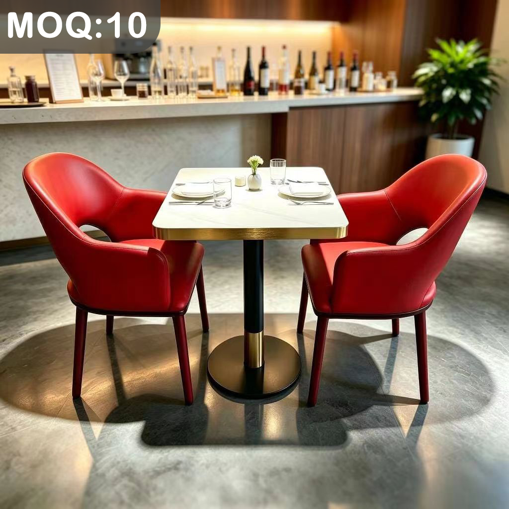 Customization OEM ODM Luxury Stone Metal Table Leather Solid Wood 4 Seats Modern Dining Chairs for Restaurant Bar & Mall