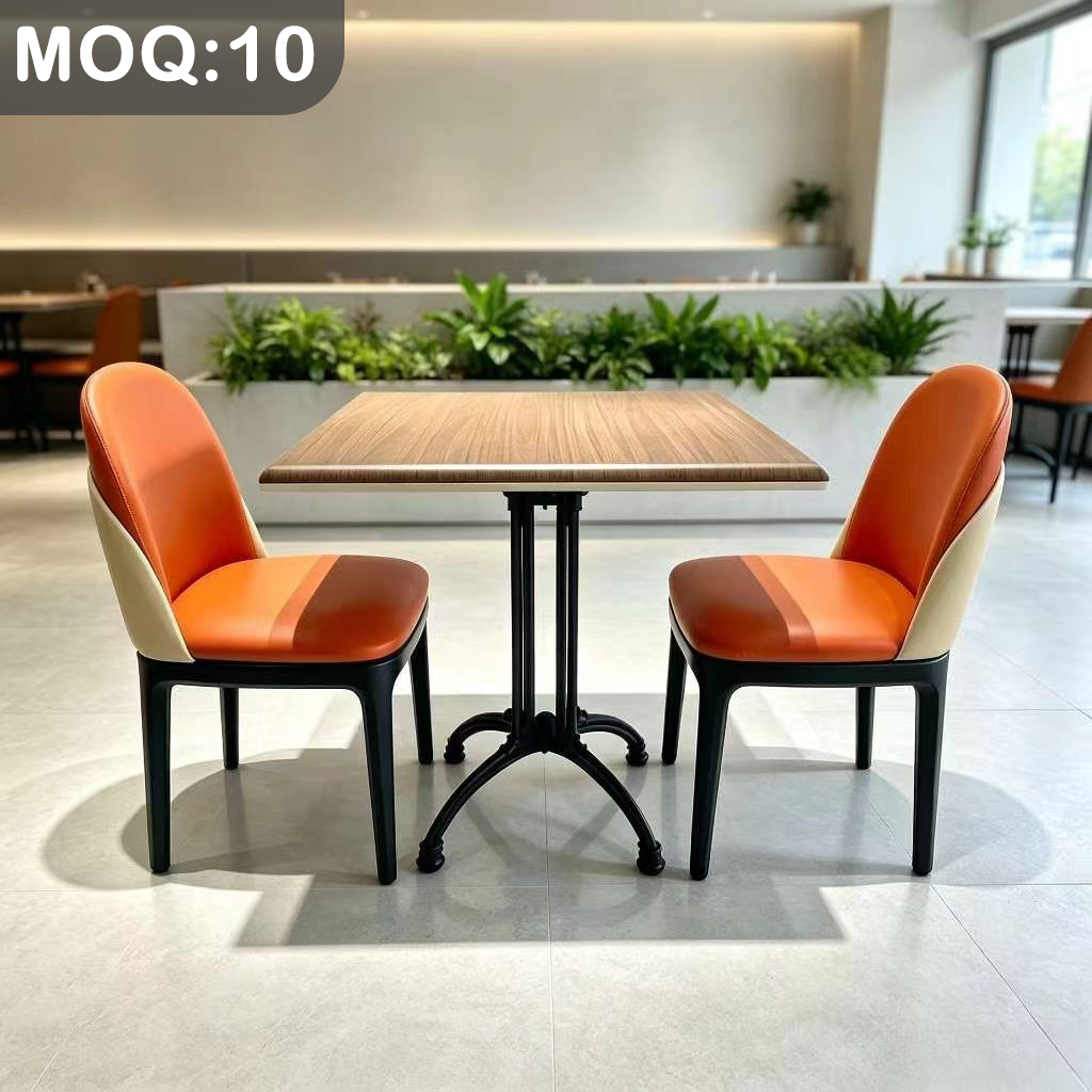 Customization OEM ODM Foldablel Leather Upholstered Dining Chairs 4 Seats Luxury Walnut Wood Meta Table Set for Restaurant Bar