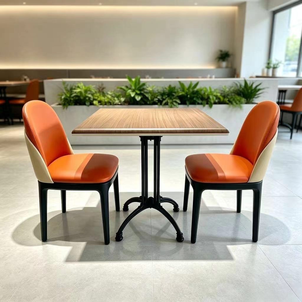 Customization OEM ODM Foldablel Leather Upholstered Dining Chairs 4 Seats Luxury Walnut Wood Meta Table Set for Restaurant Bar
