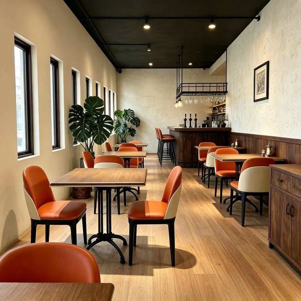 Customization OEM ODM Foldablel Leather Upholstered Dining Chairs 4 Seats Luxury Walnut Wood Meta Table Set for Restaurant Bar