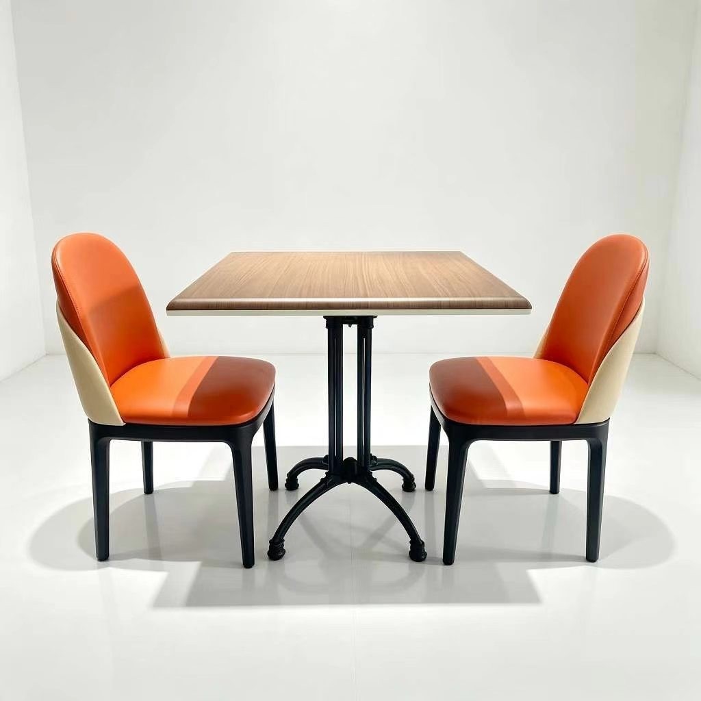Customization OEM ODM Foldablel Leather Upholstered Dining Chairs 4 Seats Luxury Walnut Wood Meta Table Set for Restaurant Bar