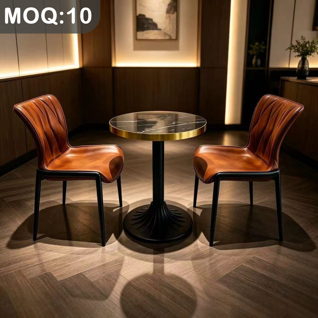 Customization OEM ODM Foldable Luxury Modern Round Stone Table Leather Upholstered Dining Chairs Set for Restaurant Bar