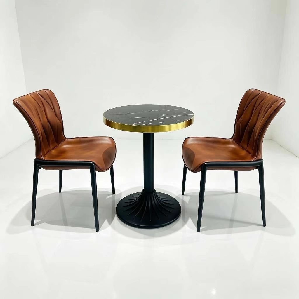 Customization OEM ODM Foldable Luxury Modern Round Stone Table Leather Upholstered Dining Chairs Set for Restaurant Bar