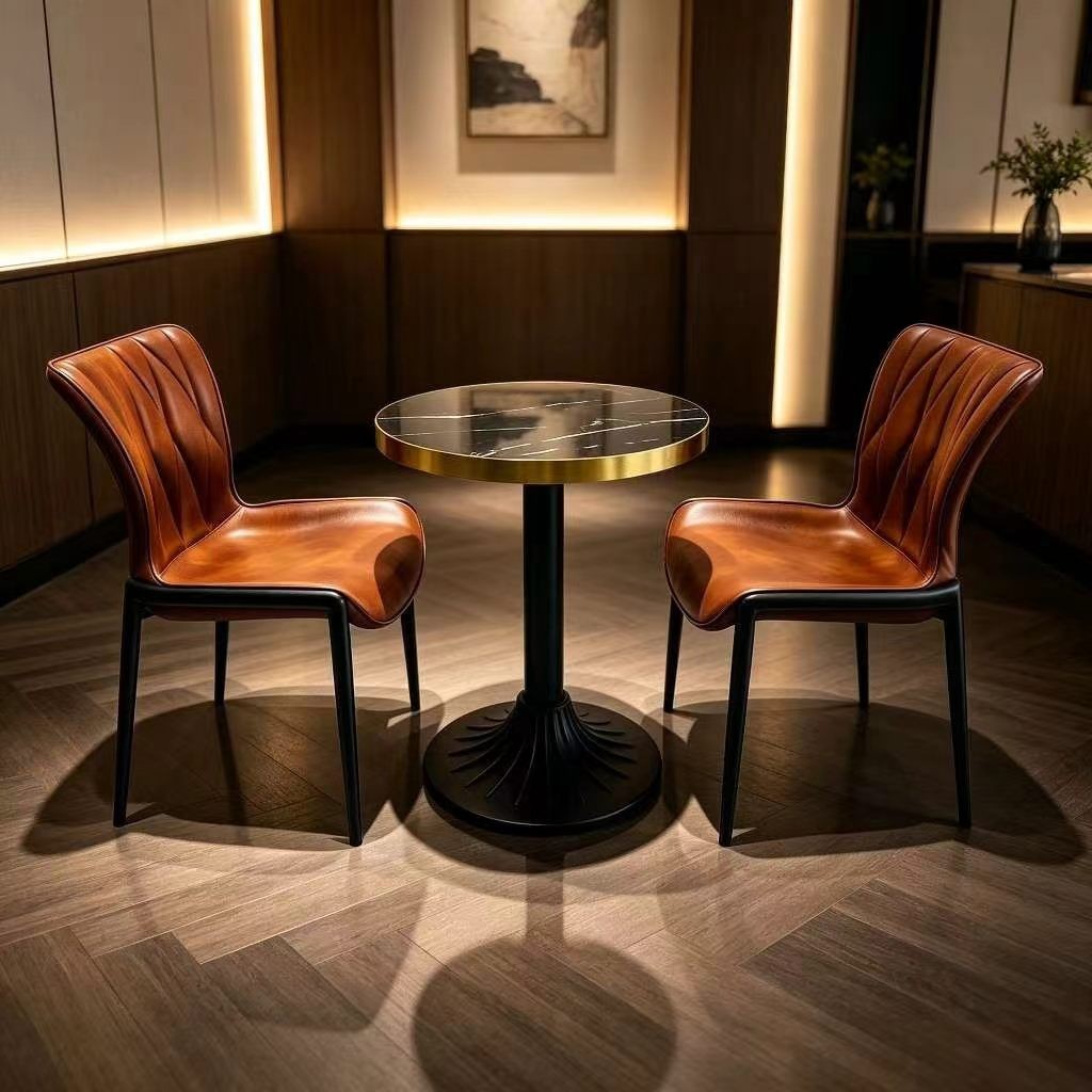 Customization OEM ODM Foldable Luxury Modern Round Stone Table Leather Upholstered Dining Chairs Set for Restaurant Bar