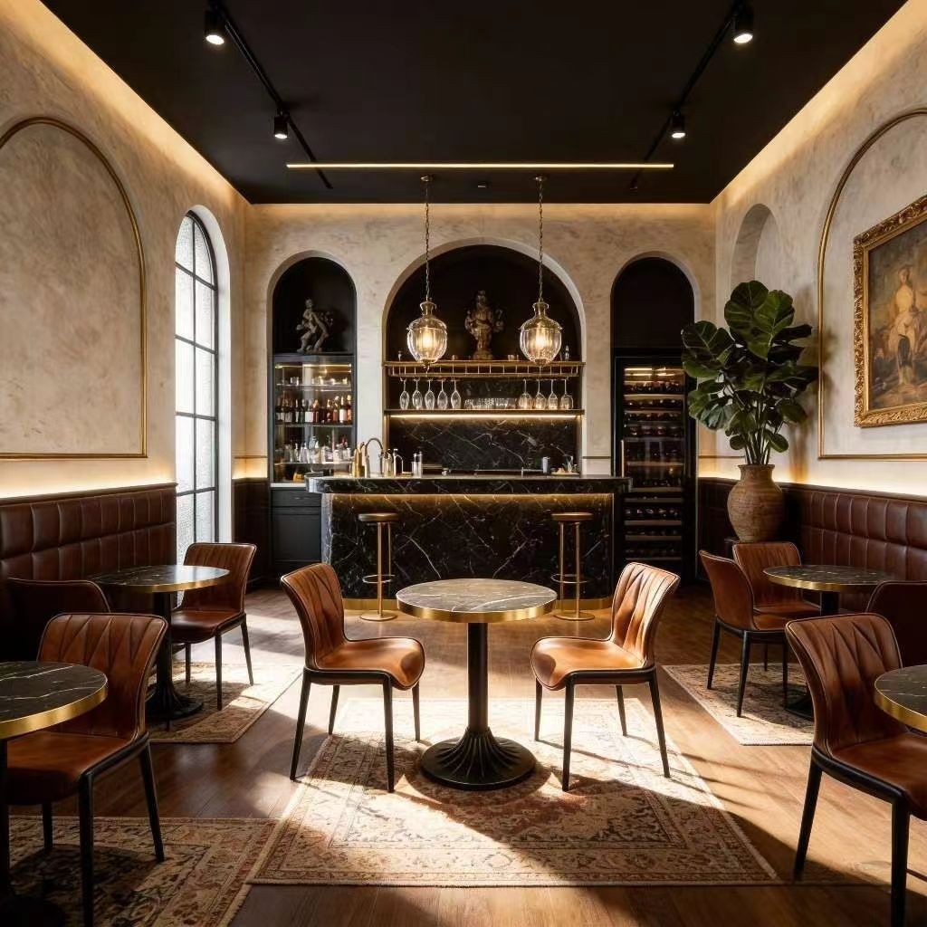 Customization OEM ODM Foldable Luxury Modern Round Stone Table Leather Upholstered Dining Chairs Set for Restaurant Bar