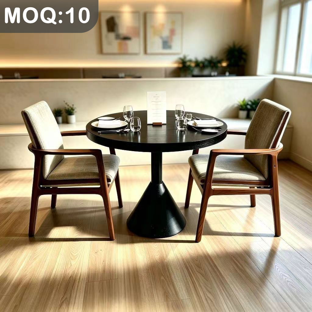 Customization OEM ODM Foldable Round Table Upholstered Leather Fabric Solid Wood Dining Chairs Restaurant Set for Restaurant Bar