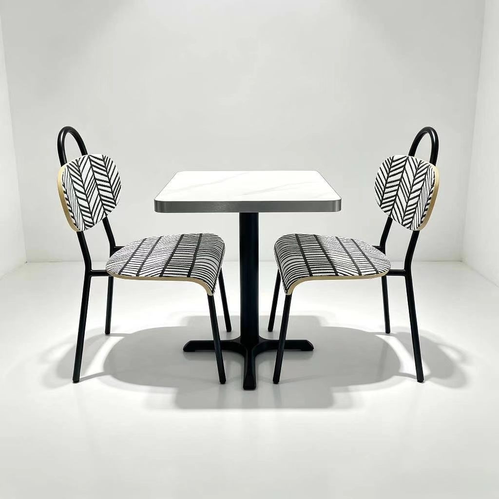 Customization OEM ODM Foldable Luxury Stone Table Metal Leather Upholstered 4 Seats  Dining Chairs Set for Restaurant & Bar