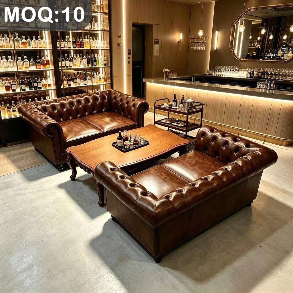 Customization OEM ODM Luxury Modern Commercial Leather Upholstered Wood 4 Seats Dining Sofa Table Set for Bar Restaurant & Hotel