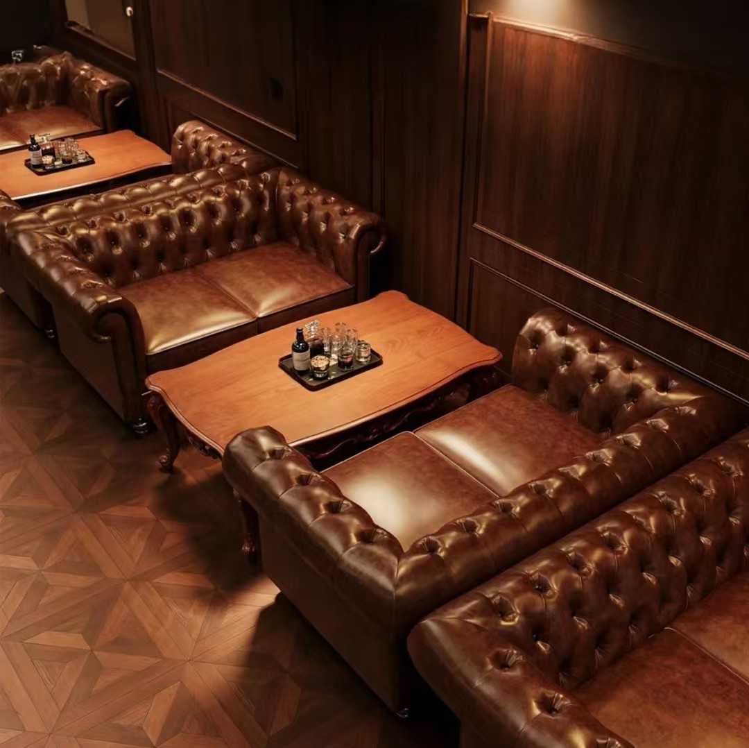 Customization OEM ODM Luxury Modern Commercial Leather Upholstered Wood 4 Seats Dining Sofa Table Set for Bar Restaurant & Hotel